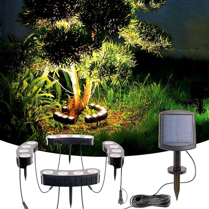 Solar Palm Tree Lights Outdoor, 2000MAH Ring LED Landscape Uplights for Tree, IP65 Waterproof, 2-In-1 (Sticked&Tied), Upgraded COB Flood Spotlights for Pathway, Garden, Yard, Decor（Warm-White）