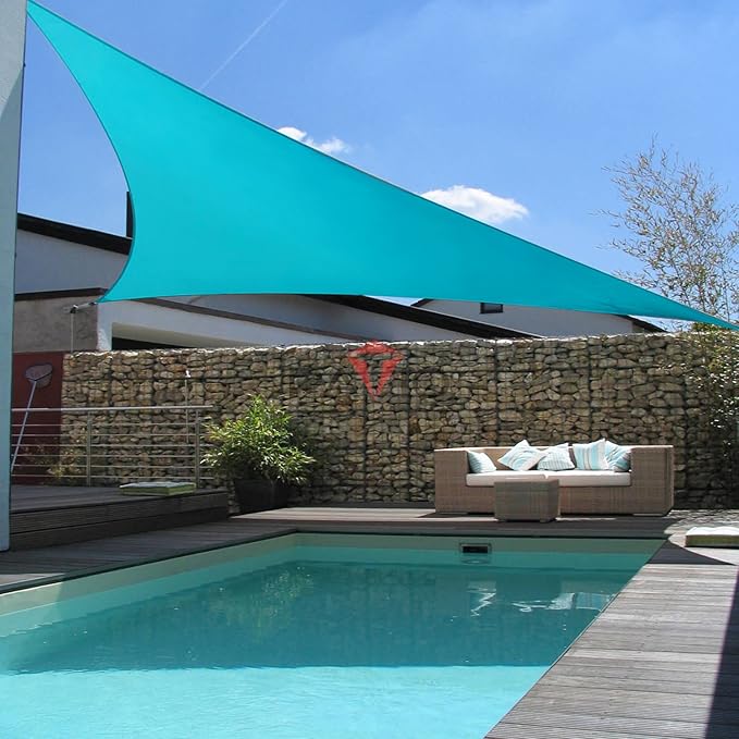 Patio Paradise 17' x 17' x 17' Sun Shade Sail Triangle Canopy Shade Cloth Fabric Sunlight Block Patio Pergola Cover HDPE Deck Awning for Outdoor Backyard Roof Shading, Turquoise