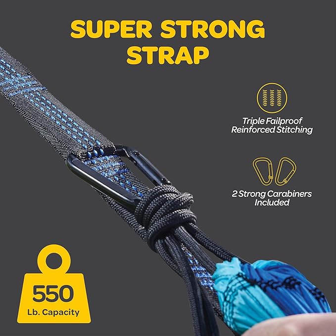 Durable Hammock 550 lb Capacity, Nylon Camping Hammock Chair - Double or Single Sizes w/Tree Straps and Attached Carry Bag - for Travel/Backpacking/Beach/Backyard (X-Large, Forest Green & Lima Green)
