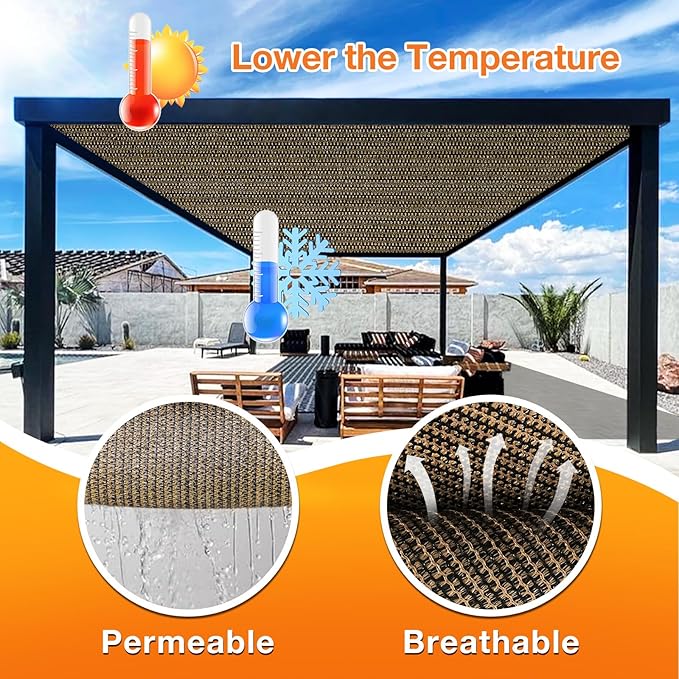 Artpuch Outdoor Pergola Shade Cover 9x13 FT Sun Shade Cloth with Grommets Mocha 90% UV Protection Canopy Patio Privacy Screen (Customized Available)