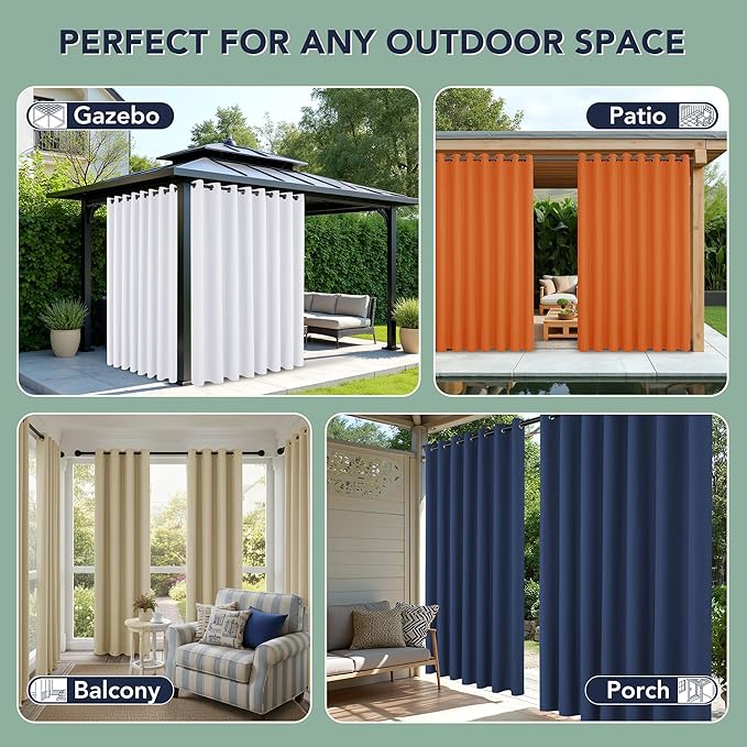 Outdoor Curtains for Patio Waterproof - 6 Panels Privacy Weatherproof Outside Curtains with Grommets for Pergola, Gazebo, Porch, Cabana, Balcony, 54 x 84 Inch, Silver