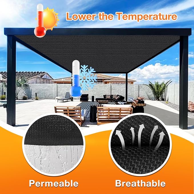 Artpuch Outdoor Pergola Shade Cover 10x10 FT Sun Shade Cloth with Grommets Black 90% UV Protection Canopy Patio Privacy Screen (Customized Available)