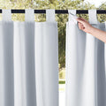 NICETOWN 2 Panels Outdoor Curtainss for Patio Waterproof 84 inch Long, Detachable Tab Top Room Darkening Outdoor Indoor Slider Blinds Window Treatment for Shower/Balcony, Greyish White, 84" Wide