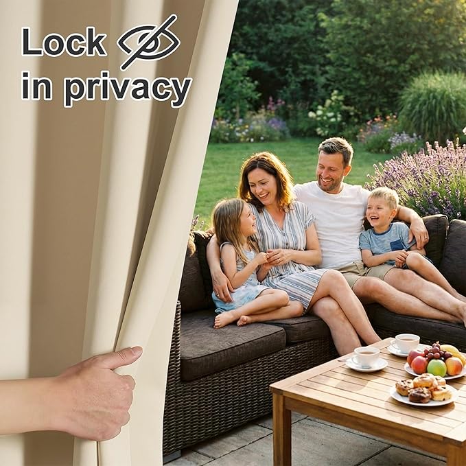 RYB HOME Extra Wide Outdoor Curtains for Patio Waterproof Heavy Duty Thermal Insulated in Summer Full Coverage Privacy for Porch, Gazebo & Pergola, W100 x L84, Biscotti Beige, 1 Panel