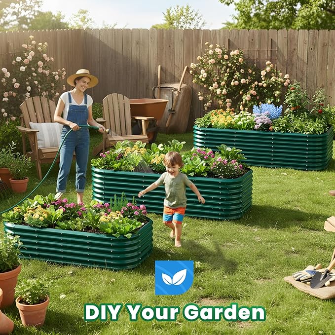 Quictent Galvanized Raised Garden Bed Kit, 6x3x1.5 ft Oval Metal Planter Box Tall for Vegetables Outdoor Backyard, Strengthened by Crossbar, Dark Green