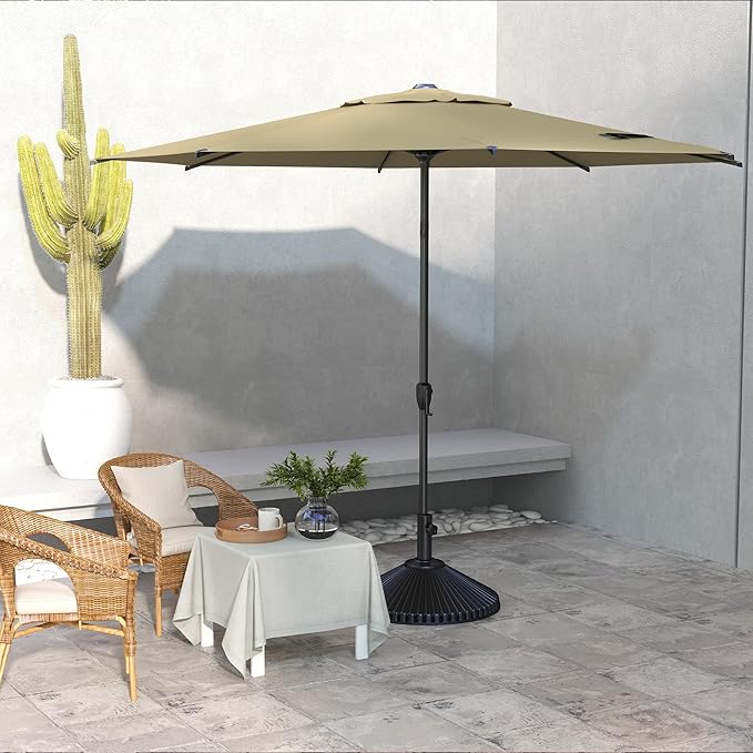 Abba Patio 9FT Lyon Outdoor Patio Umbrella Outdoor Table Umbrella with Push Button Tilt and Crank Market Umbrella 8 Sturdy Ribs UV Protection Waterproof for Garden Deck Backyard Pool Tan