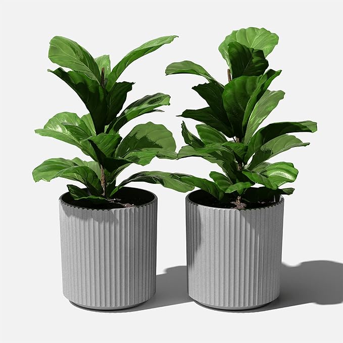 Veradek Demi Series Round Planter for Porch, Patio, Backyard | Durable Plastic-Stone Composite Material | Modern Décor for Tall Plants, Flowers