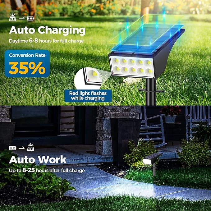 Solar Spot Lights Outdoor, Solar Lights Outdoor Waterproof IP65, 4 Brightness Modes Dusk to Dawn Landscape Spotlights for Yard Garden Pathway Porch Tree House Decoration, Cool White, 6 Pack