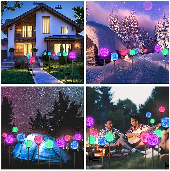 Solar Garden Lights Outdoor, Upgraded Globe Powered Garden Light, Multi-Color Changing LED Solar Stake Lights for Patio Backyard Pathway Party Decoration (Stainless Steel, 2 Pack)