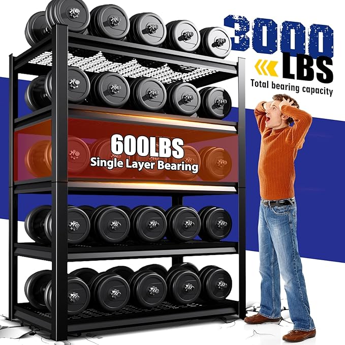 Garage Shelving-3000 lbs 5 Tier Storage Shelves,Adjustable Heavy Duty Metal Shelving Unit and Storage Large Wire Rack,Utility Steel Shelf for Warehouse Industrial Pantry Basement -78"x46"x20",Black