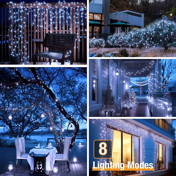 2-Pack Solar String Lights Outdoor, 160LED 66FT Solar Fairy Lights Waterproof 8 Modes Copper Wire Solar Powered Twinkle Lights for Outside Garden Patio Tree Christmas Wedding Party Decor (Cool White)