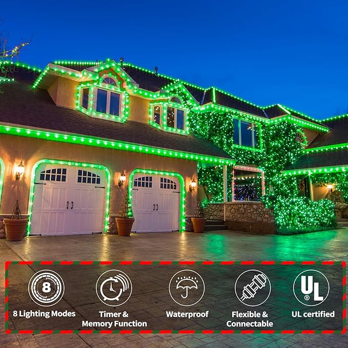 150ft LED Rope Lights Outdoor, 1080 LED Connectable and Flexible Tube Lights with 8 Modes, Waterproof LED Rope Lighting for Garden, Patio, Pool, Bedroom, Party, Indoor Outdoor Christmas Decor (Green)