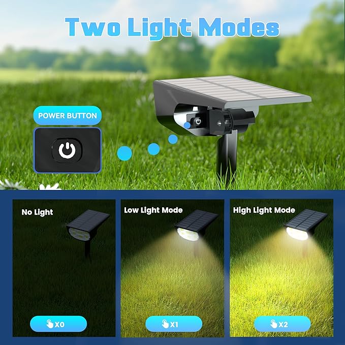 Solar Spot Lights Outdoor IP68 Waterproof, Ultra-Bright Performance，Simple Modes for Easier Operation, Auto On/Off，Solar Powered Landscape Lights for Garden, Yard, Pathway (Warm White, 6 Pack)