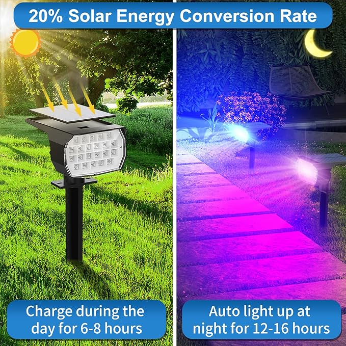Solar Color Changing Spot Lights Outdoor Waterproof Colored RGB Solar Powered Landscape Lights for Yard 7 Lighting Modes Multicolor Solar Spotlights for Pathway Garden Outside (6 Pack)