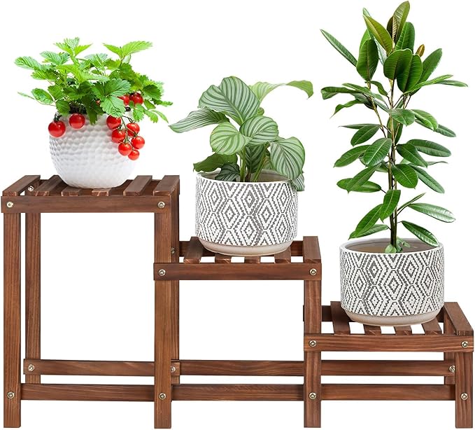 3 Tiers Plant Stand Indoor,Wood Plant Stands for Indoor Plants Multiple,Corner 3 Steps Ladder Plant Shelf High Low Flower Stand Planter Display Rack for Patio Balcony Living Room