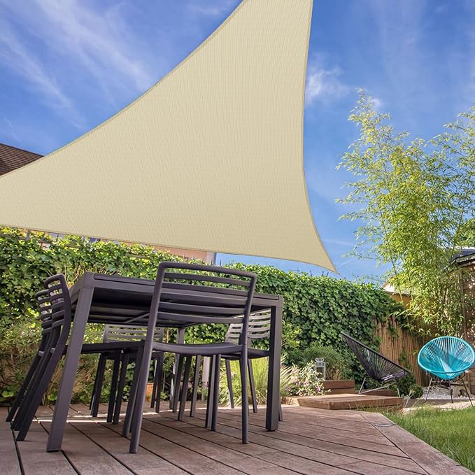 E&K Sunrise 10' x 10' x 10' Sun Shade Sail Triangle Canopy Shade Cover UV Block for Patio Backyard Garden Outdoor (Beige)