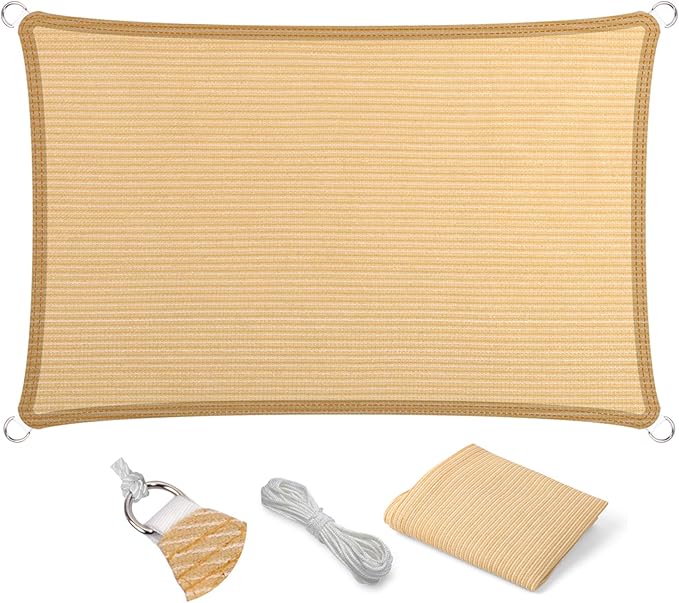 Eden's Decor Straight Flat-Edged Sun Shade Sail Rectangular 8' x 18' Beige UV-Blocking Outdoor Canopy Fabric Cloth Awning for Pergola Patio Garden Backyard Custom Size