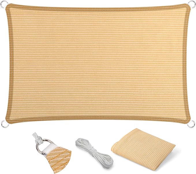 Eden's Decor Straight Flat-Edged Sun Shade Sail Rectangular 6' x 16' Beige UV-Blocking Outdoor Canopy Fabric Cloth Awning for Pergola Patio Garden Backyard Custom Size