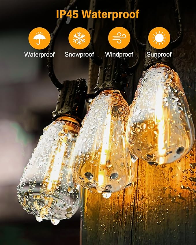 String Lights for Outside, 150FT (50FT 3 Pack) Patio Lights Outdoor Waterproof with 75+6 Shatterproof Vintage Bulbs, Plug in Hanging Light for Porch, Blacony, Backyard, Bistro, Garden, 2700K