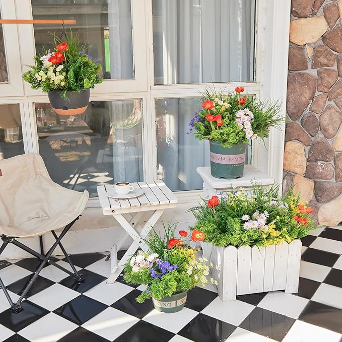 23Pcs Outdoor Artificial Boxwood UV Resistant Fake Stems Plants, Faux Plastic Greenery for Indoor Outside Hanging Plants Garden Porch Window Box Home Wedding Farmhouse Décor