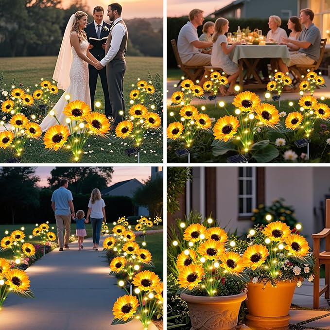 Sunflower Solar Lights Outdoor Garden Decor,Upgraded Solar Sunflowers with Firefly Lights Waterproof,Gifts for Mom Women Grandma,Garden Decor for Outside Yard Patio Pathway Lawn（2 Pack）