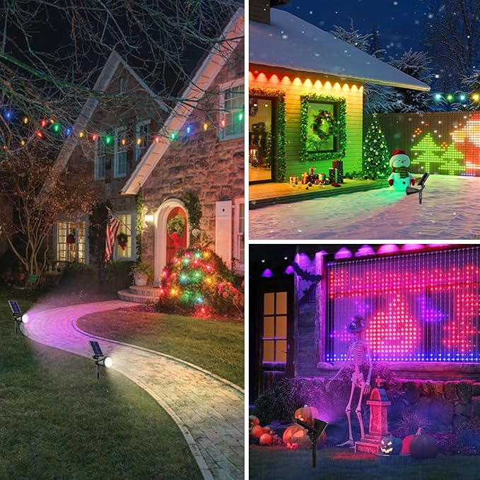 RGB Halloween Solar Lights Outdoor, 2 Modes Solar Spotlights Outdoor Waterproof, Adjustable Solar Color Changing Lights for Yard Garden Holiday Christmas Decorations- 4 Pack (Multicolor)