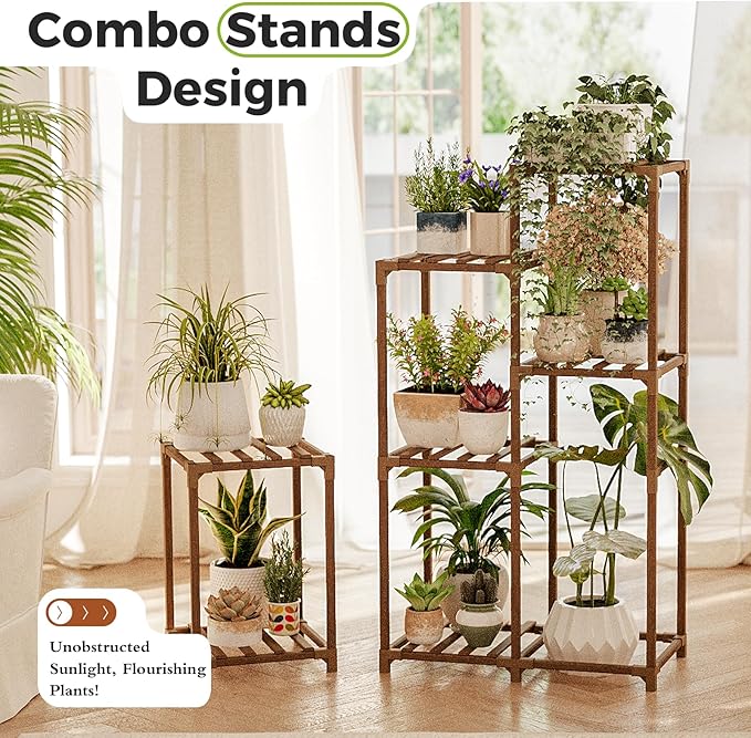 Bamworld Plant Stand Indoor Corner Plant Shelf Wood Plant Holder for Multiple Plants Tall Flower Stands Plants Table Rack Garden Patio Lawn Window 03H, Brown