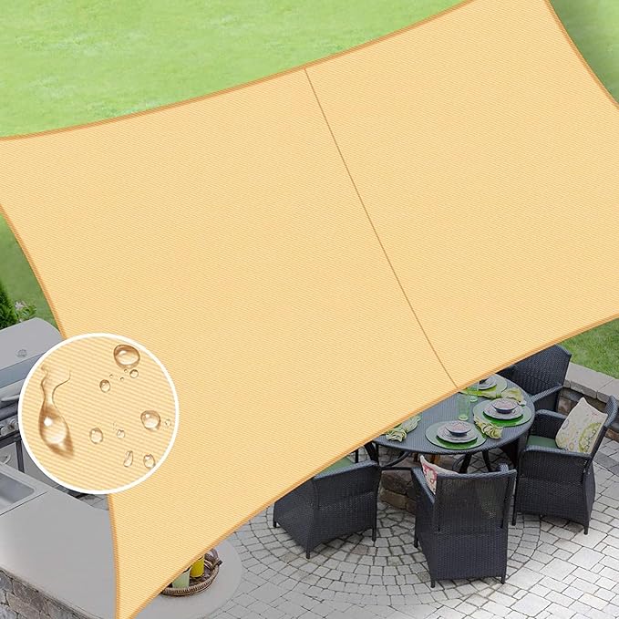 LOVE STORY Rectangle 8'x18' Waterproof Sun Shade Sail Canopy UV Block for Outdoor Patio Backyard Carport,Sand(We Make Custom Size)