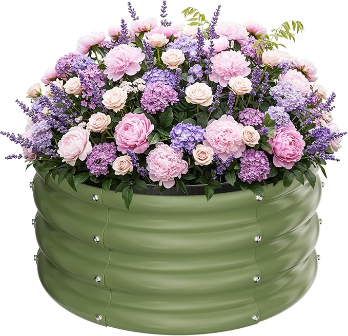 ZXZYHFTY Round Galvanized Raised Garden Bed kit,Green Outdoor Garden Raised Planter Box, Round Large Metal Raised Garden Beds for Vegetable 2 * 2 * 1ft 1 Pack
