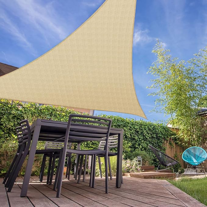 E&K Sunrise 19' x 19' x 19' Sun Shade Sail Triangle Canopy Shade Cover UV Block for Patio Backyard Garden Outdoor (Sand)