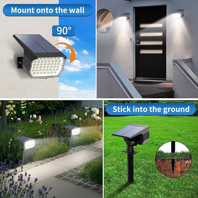 Solar Spot Lights Outdoor 6 Pack, [46 LED/3 Modes] Solar Landscape Spotlights Waterproof, 2-in-1 Auto On/Off Solar Powered Lights for Outside Yard Garden Wall Pathway(Cool White)