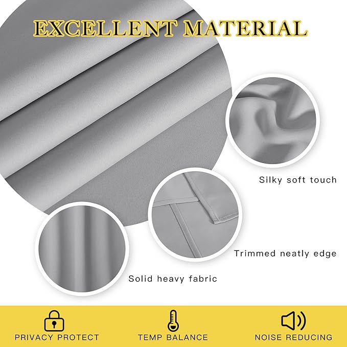 NICETOWN Blackout Silver Grey Living Room Curtain - Grommet Solid Thermal Insulated Sound Reducing Room Darkening Privacy Doorway Curtain for Bedroom (1 Panel, W52 x L78)