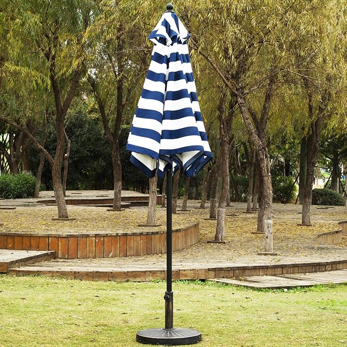 Sunnyglade 7.5' Patio Umbrella Outdoor Table Market Umbrella with Push Button Tilt/Crank, 6 Ribs (Blue and White)