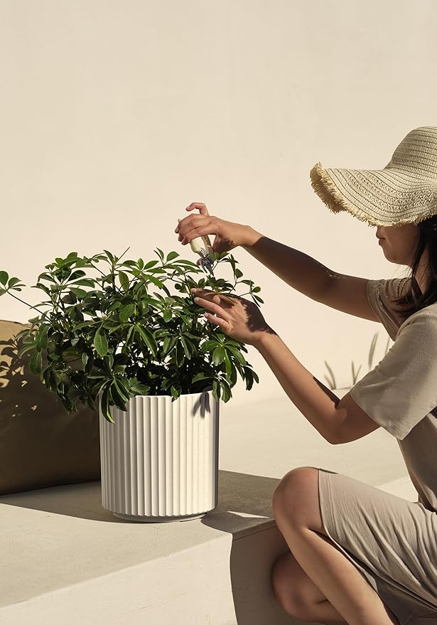 Veradek Demi Series Round Planter for Porch, Patio, Backyard | Durable Plastic-Concrete Material | Modern Décor for Tall Plants, Flowers