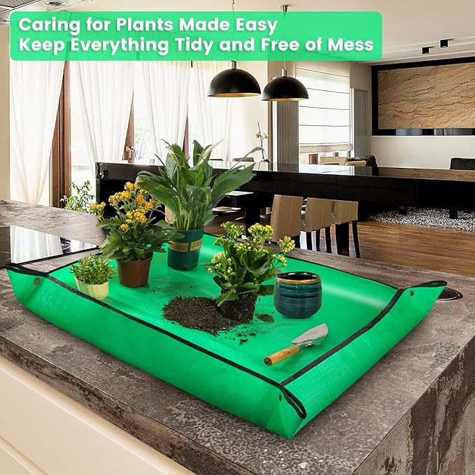 39.5" X 31.5" Large Repotting Mat for Indoor Plants Transplanting and Dirt Control Portable Potting Tray Plant Gifts for Plant Lovers Gardening Gifts for Women & Men