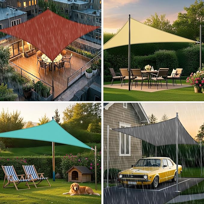Artpuch Waterproof Sun Shade Sail, 12'x12'x12' Sand Triangular, UV Resistant Rain Canopy, Curved Edges Shade Cloth for Outdoor Patio, Deck, Yard