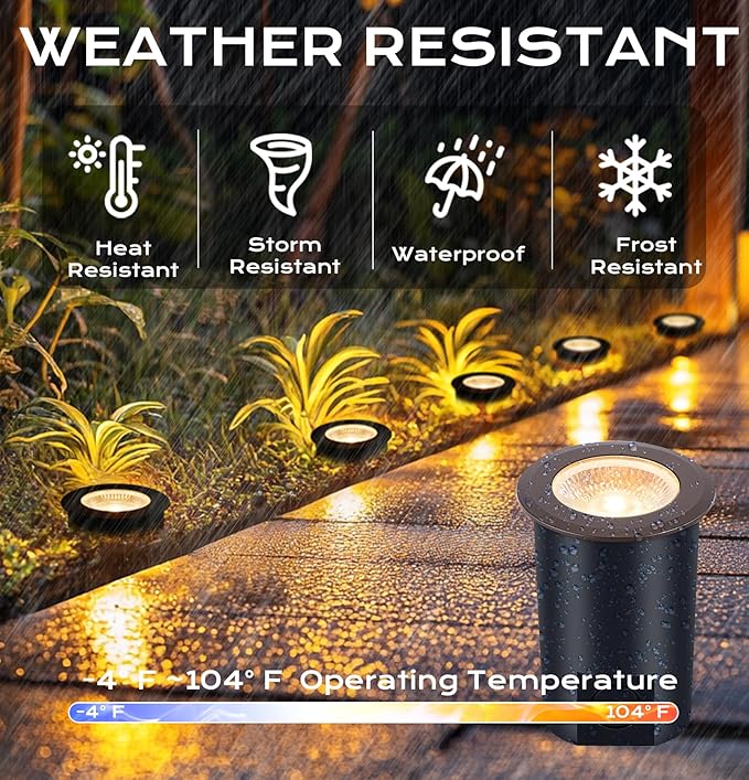[6 Pack] CLOUDY BAY 9W LED Landscape Well Lights,2700K/3000K/3500K/4000K/5000K Selectable,Low Voltage 12V/24V Ground Lighting,Waterproof Outdoor In Ground Lights for Uplights,Bronze