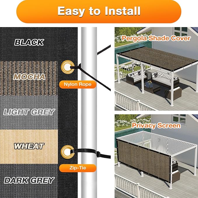 Artpuch Outdoor Pergola Shade Cover 5x10 FT Sun Shade Cloth with Grommets Mocha 90% UV Protection Canopy Patio Privacy Screen (Customized Available)