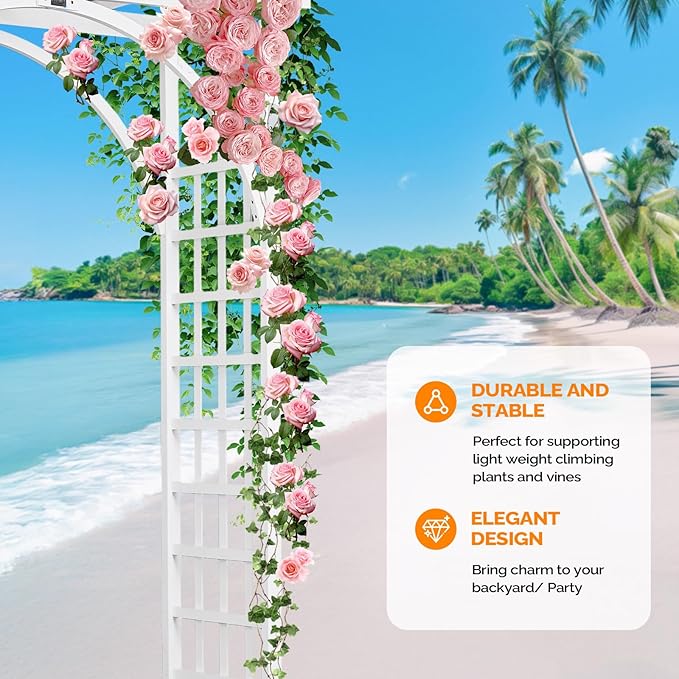 VINGLI 85in Wooden Arbor, Wedding Arch for Ceremony, Wood Trellis for Plant Climbing, Christmas Decor Pergola for Garden Backyard, Lawn (White)