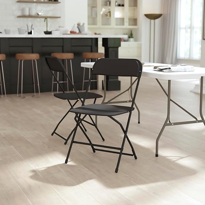 Flash Furniture Hercules Series Big & Tall Stackable Plastic Folding Chairs, Extra Wide Commercial Event Seats, Set of 4, Black