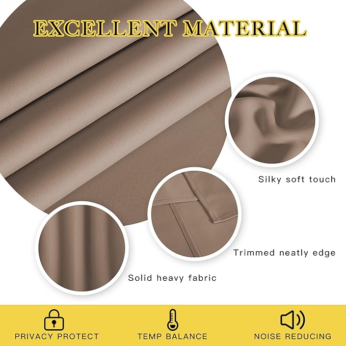 NICETOWN Kitchen Blackout Curtain and Drape - Triple Weave Energy Saving Thermal Insulated Solid Grommet Blackout Panel for Patio (Single Panel, 52 inches by 72 inches, Cappuccino)