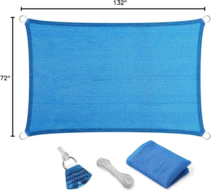 Eden's Decor Straight Flat-Edged Sun Shade Sail Rectangular 6' x 11' Blue UV-Blocking Outdoor Canopy Fabric Cloth Awning for Pergola Patio Garden Backyard Custom Size
