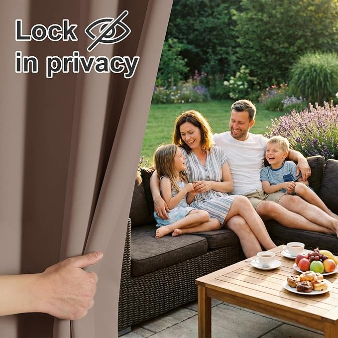 RYB HOME Extra Wide Outdoor Curtains for Patio Waterproof Heavy Duty Thermal Insulated in Summer Full Coverage Privacy for Porch, Cabana & Pergola, W100 x L95, Mocha, 1 Panel