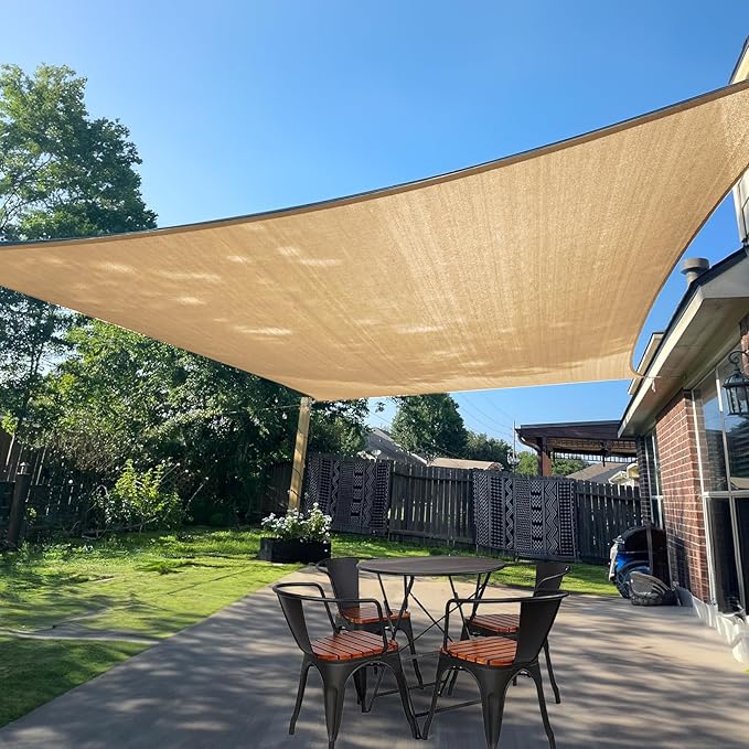 SUNLAX Sun Shade Sail 12' x 16' Sand Rectangle Canopy Sail Shade Cover UV Block Permeable Sunshade Outdoor for Patio Backyard (We Make Custom Size)