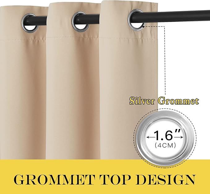 NICETOWN Blackout 102 inch Curtain for Living Room, Grommet Window Treatment Thermal Insulated Solid Sound Reducing Drapes for Bedroom, Biscotti Beige, 1 Panel, W52 x L102