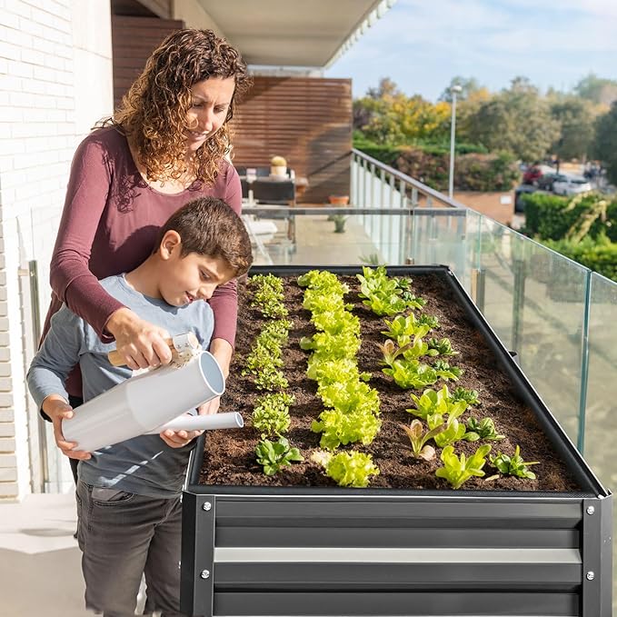 KING BIRD Raised Garden Bed with Legs Galvanized Large Elevated Planter Box for Backyard, Patio, Balcony, 600lb Capacity, Dark Grey 70.9x22.8x31.5 in
