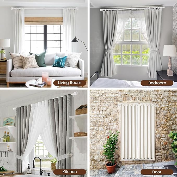 1” Diameter Curtain Rods Itself is 30 to 90 inch 1 Pack Fit 30-84 inch Window with Heavy Duty Adjustable Rod Matte White Splicing Metal Extra Long Curtain Rod for Windows