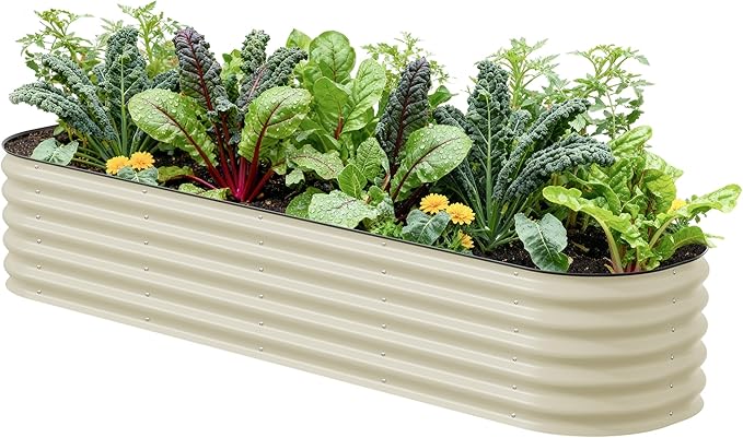 Vego garden Raised Garden Bed Kits, 17" Tall 9 in 1 8ft X 2ft Metal Raised Planter Bed for Vegetables Flowers Ground Planter Box-Pearl White