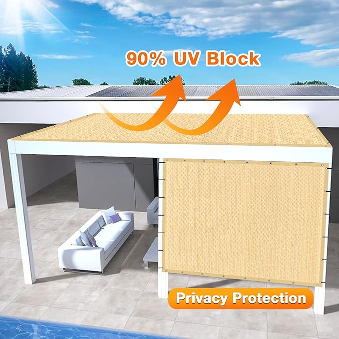 Artpuch Outdoor Pergola Shade Cover 5' X 14' Sun Shade Cloth with Grommets, 90% UV Protection Canopy Patio Privacy Screen (Customized Available) GN107, Wheat