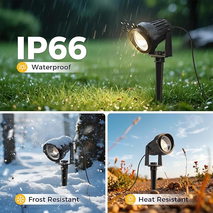 L LOHAS LED 5W Plug in Spotlight Outdoor, 3000K Warm White Landscape Lighting, IP66 Waterproof Spot Lights for Yard, Garden, House, Pathway, Plant, UL Listed (1 Pack)